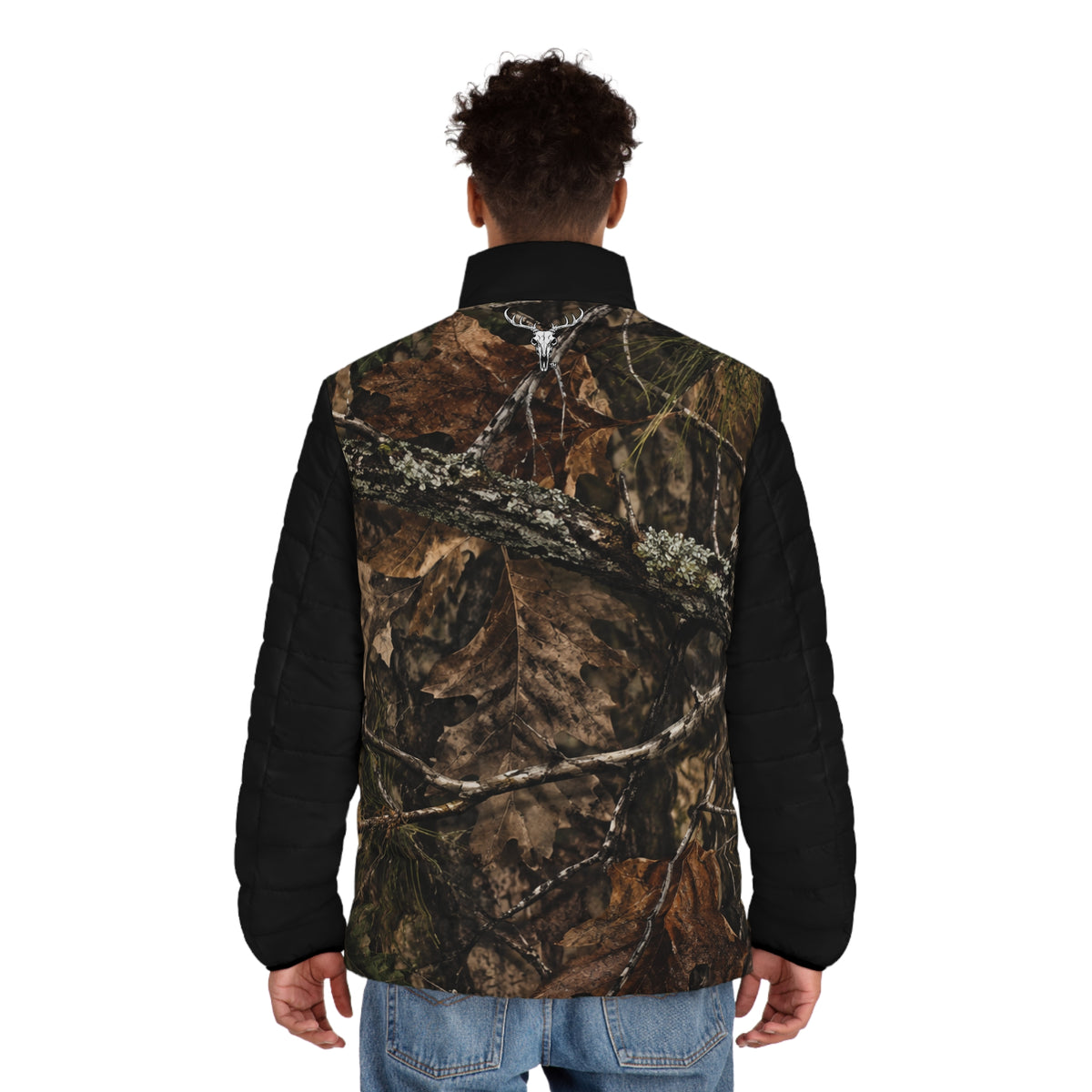 Woodland Camo “One $hot” Men's Puffer Jacket (AOP)