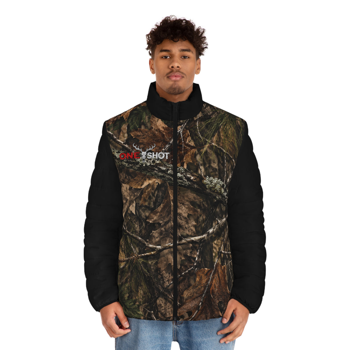“One $hot” Men's Puffer Jacket (AOP)
