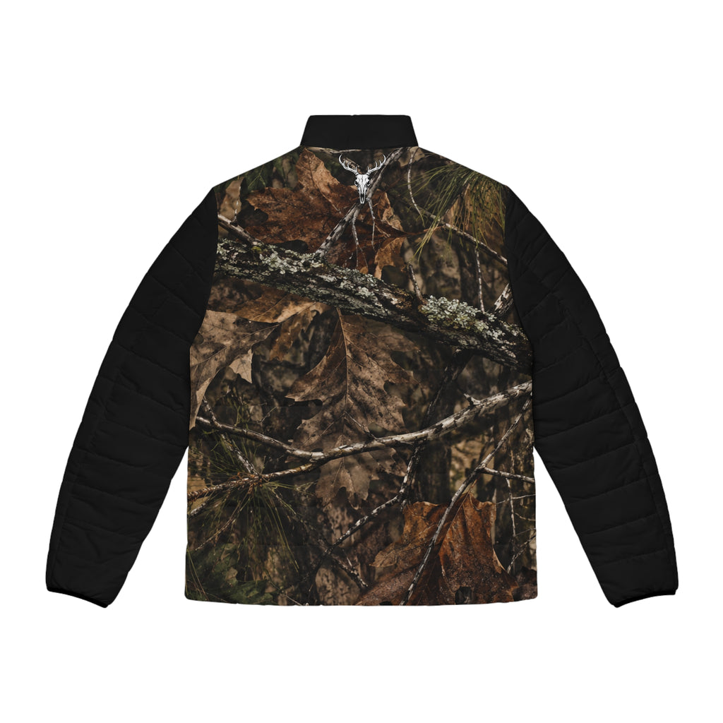 Woodland Camo “One $hot” Men's Puffer Jacket (AOP)